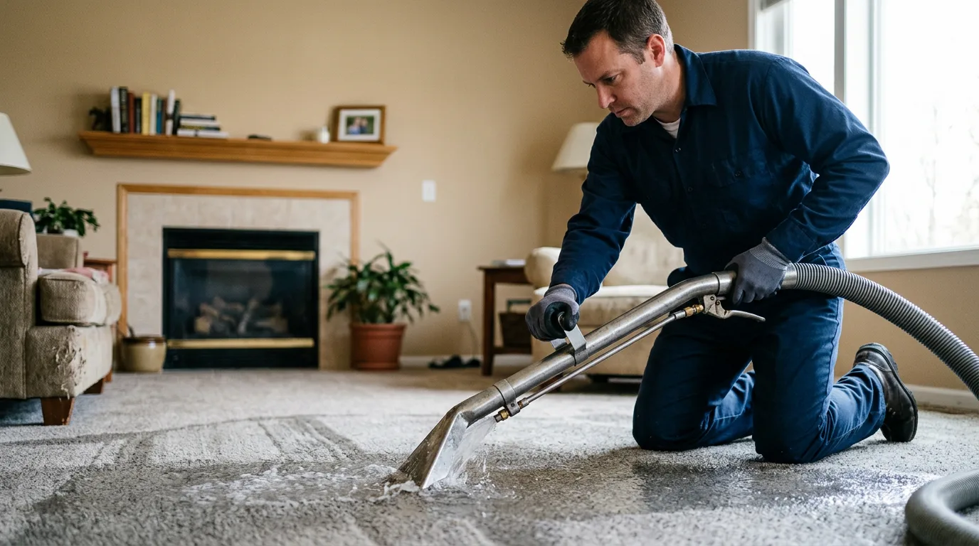 Water damage restoration technician working near Calais, VT